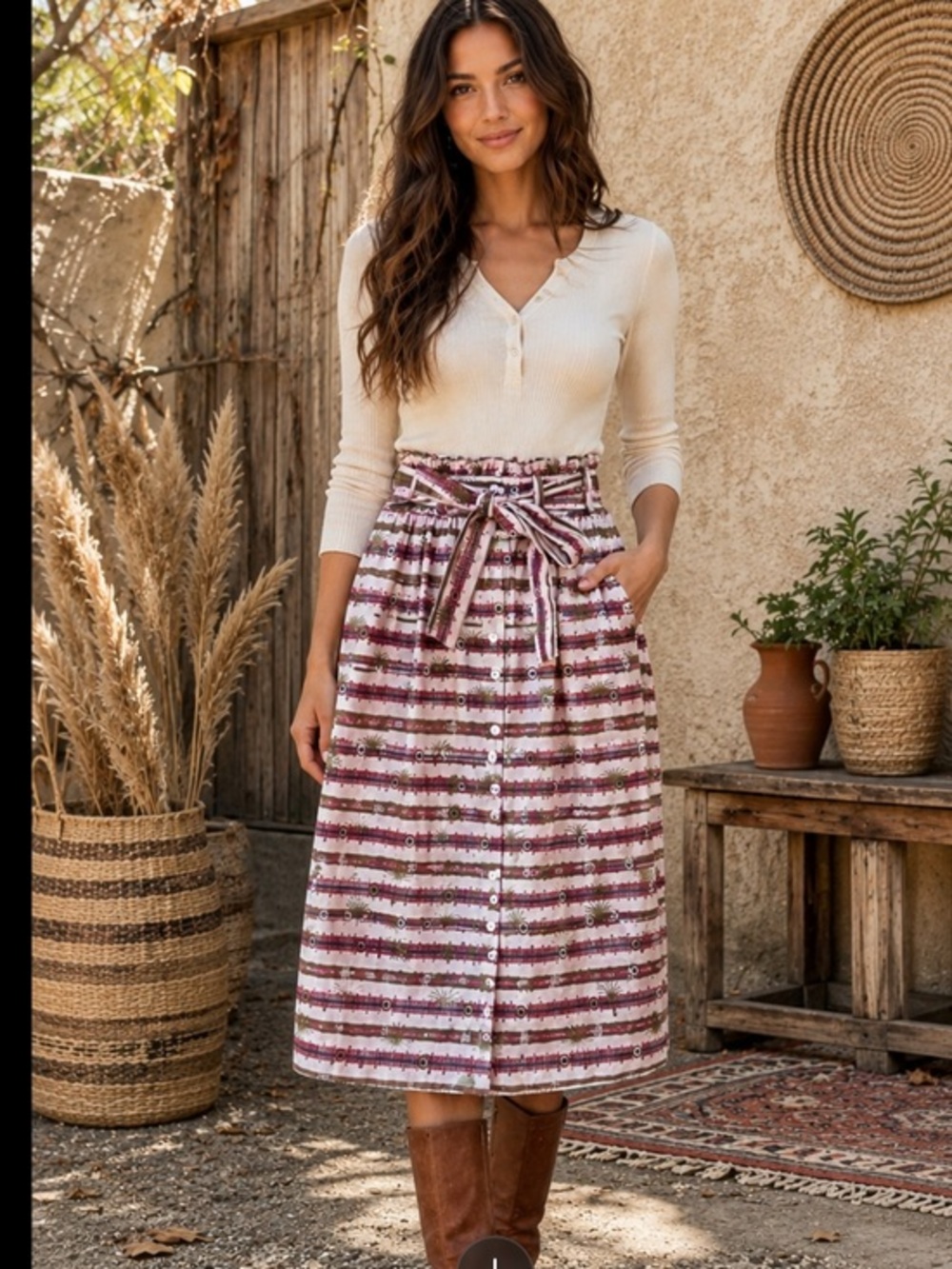 Paper Bag Batik Midi Button boho skirt